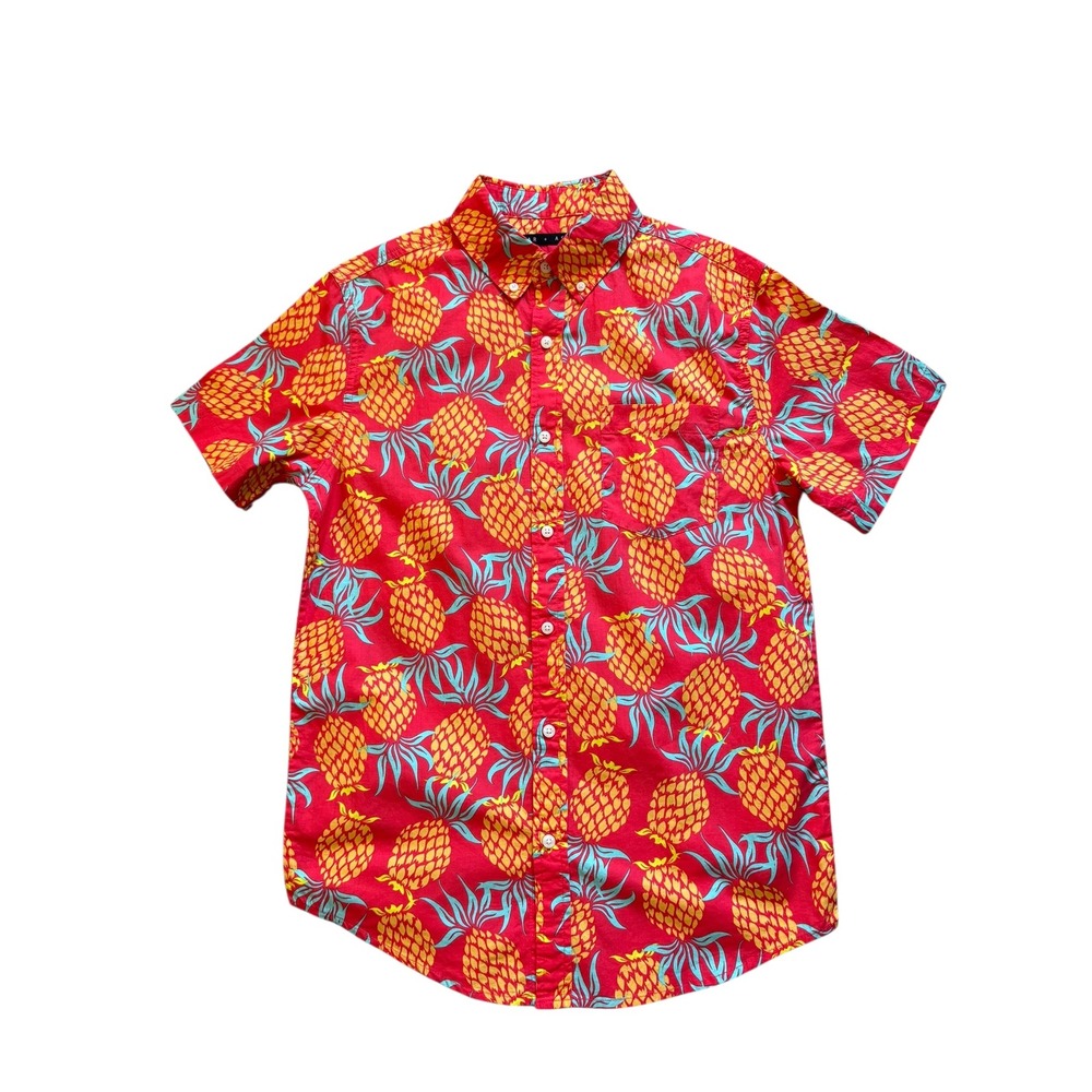 Edgar + Ash Men's Small Button Down Shirt Red Yellow‎ Pineapple Print NWT